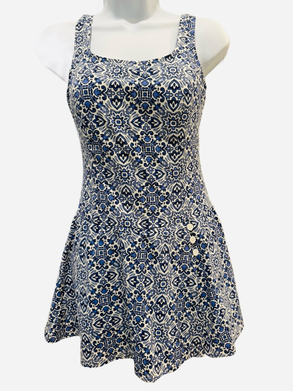 Sleeveless Blue Floral Swim Dress. Size 10